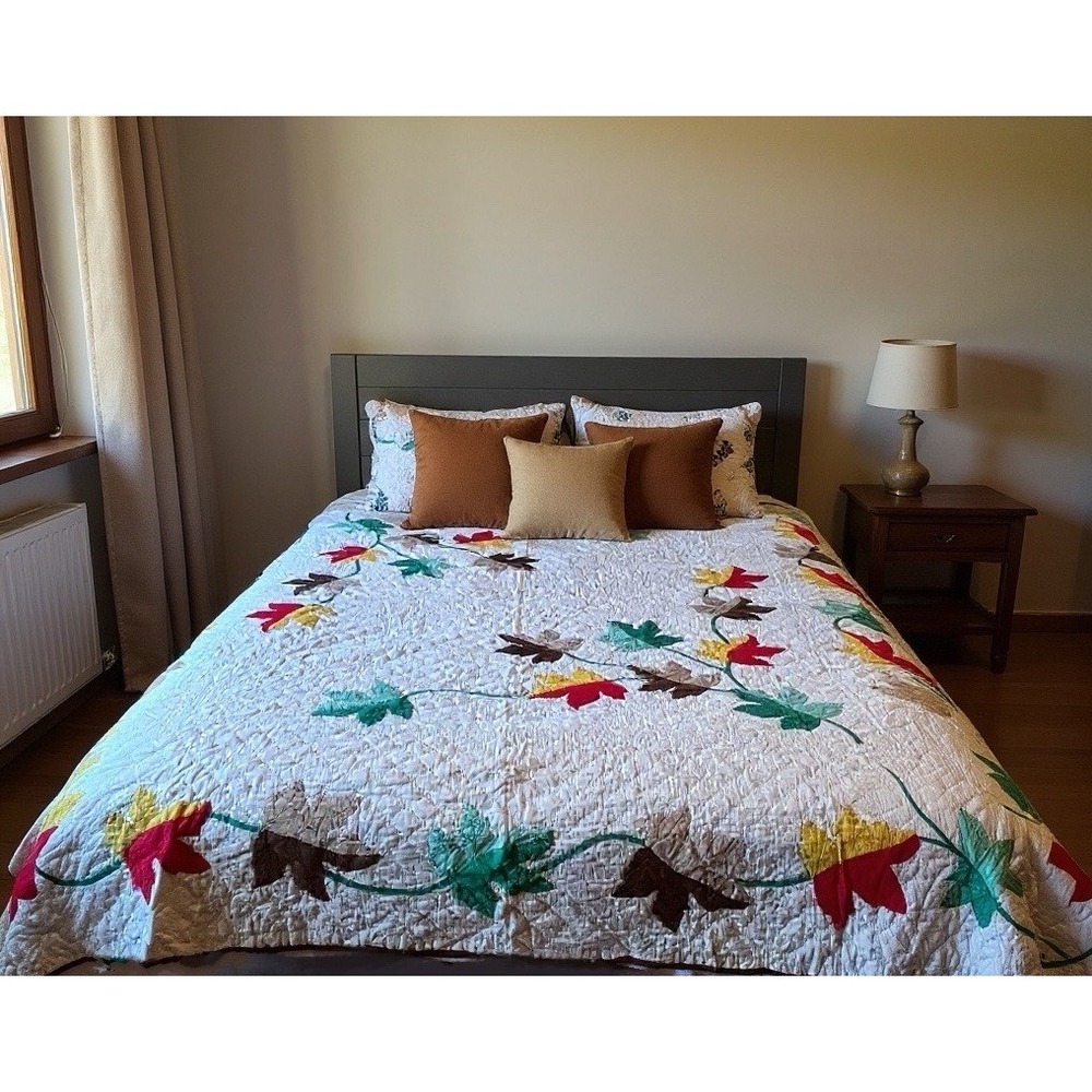 VIBRANT Vintage 40's Autumn Leaves Applique Antique‎ Quilt ~GREAT FALL COLORS! - Picture 15 of 15